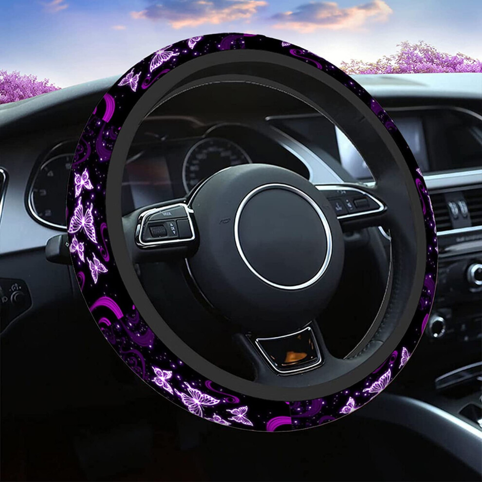 Butterfly Steering Wheel Cover, Abstract Flower Design, Anti-Slip Neoprene, Universal 15", Compatible With Most Cars Purple 9071309976137