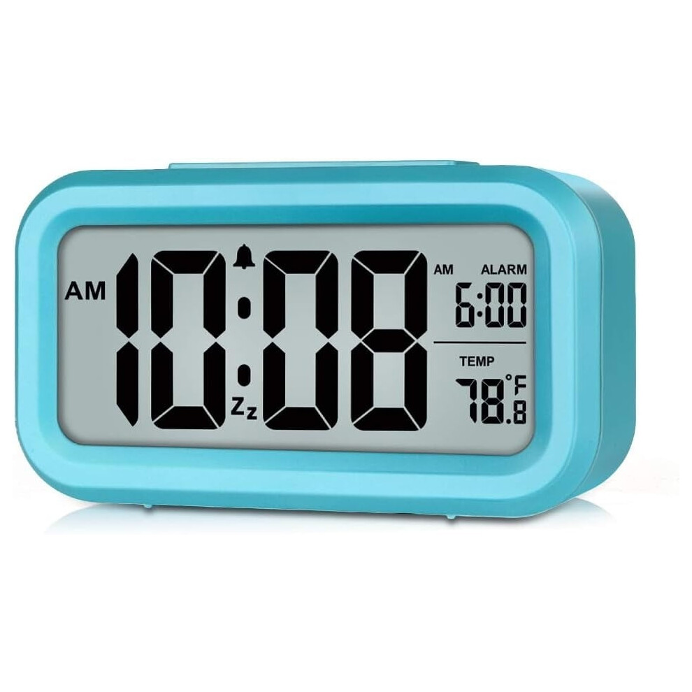 Light Digital Alarm Clock Battery Operated with Indoor Temperature, Desk Small Clock (Mint)
