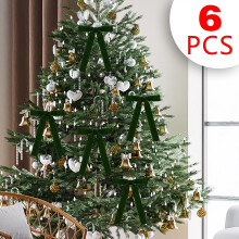 Set di fiocchi per albero di Natale in velluto, verde, 6 pezzi