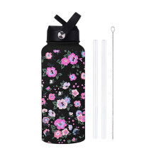 Garrafa de água reutilizável com estampa floral, 710ml (24oz), livre de BPA.