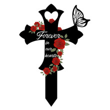 Metal Grave Cross Stake Memorial Marker, Cemetery Cross Garden Stake for Outdoor Decoration