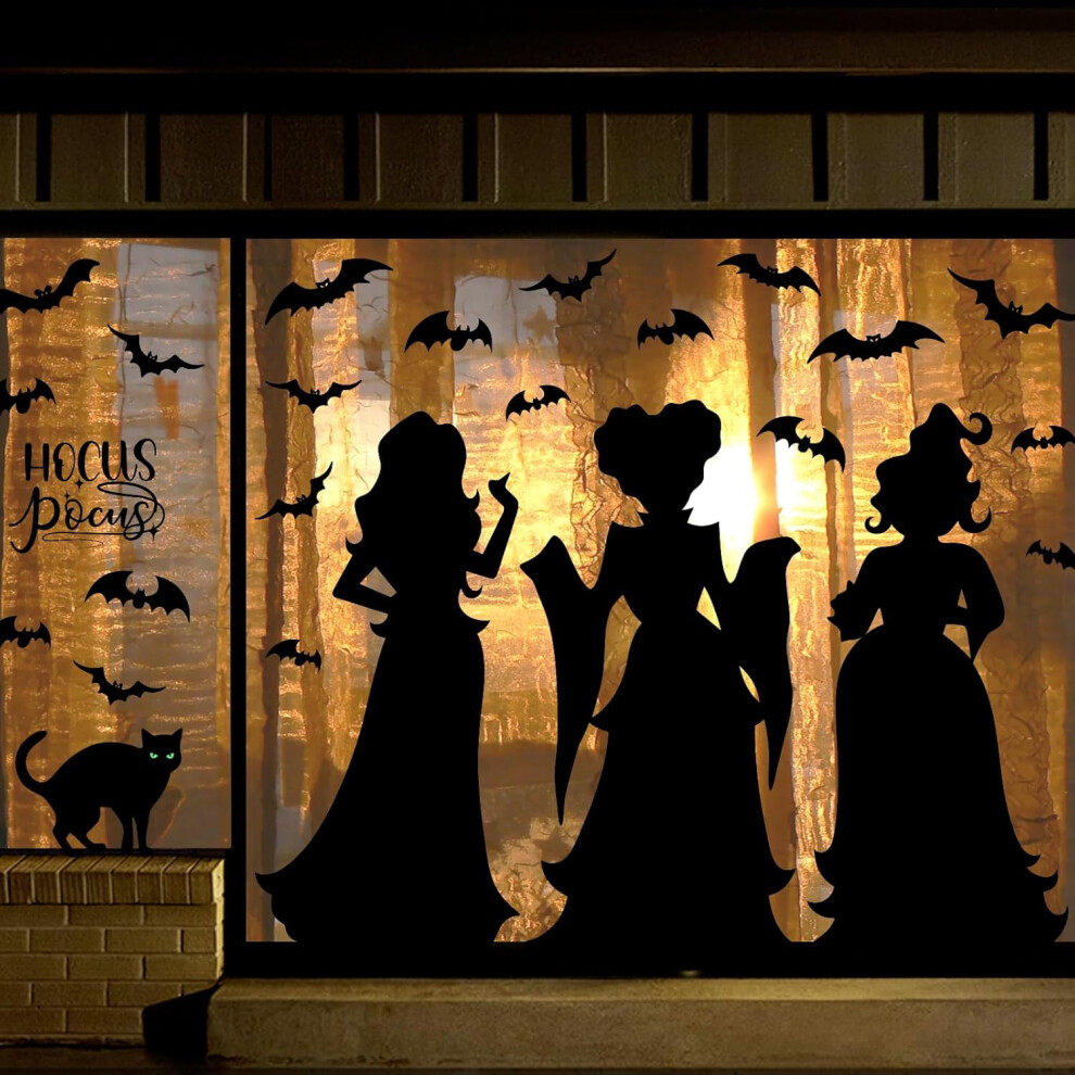 Extra Large Halloween Window Clings: Witch, Black Cat & Bat Silhouettes Â Indoor Decor For Home, School, Office, Party 9071309977493