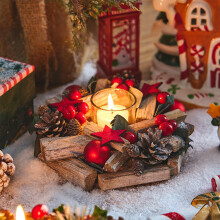 Bougeoir de Noël à piles avec baies rouges et