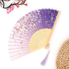 Traditional Bamboo Folding Fan, Chinese Fan, Handheld Dance Costume Accessory, Natural Wood Ribs with Fabric Panel
