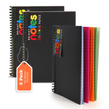 Lot de 4 cahiers à spirale 17,8 x 12,7 cm, 200 pages, papier fluo, couverture en polypropylène, adaptés à une utilisation en classe