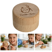 Compact Wooden Tooth Keepsake Box for Children - Baby Teeth, Umbilical Cord & First Hair Memory Storage, Lidded Memento Case - (B)