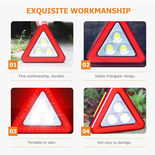 Red Reflective Road Safety Triangle for Car with LED Lights and Durable Plastic Material 2