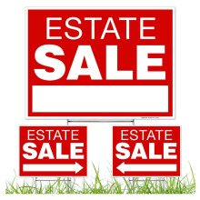 Estate Sale Right and Left Arrows Red Sign, (3 Pack) Double Sided 12x18 Inches, Corrugated Plastic with Metal H Stake, Made in USA