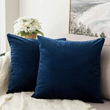 Housses de coussin carrées en velours 61 x 61 cm (2 pièces), bleu foncé, ultra douces, fermeture éclair invisible, compatibles avec lit king