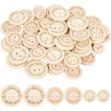 150pcs Beige Wooden Buttons 2-Hole Round 3 Sizes