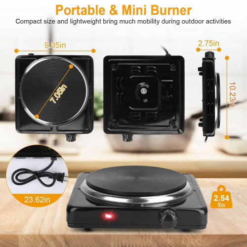 Electric Single Burner Hot Plate 1500W 5-Temp 1