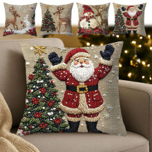Paquete de 4 fundas de almohada navideñas de 45x45 cm, diseño festivo de algodón.