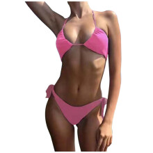 Set bikini da donna, costume da bagno bikini con design trasparente con laccetti color caramella, traspirante per prendere il sole e per la spiaggia,