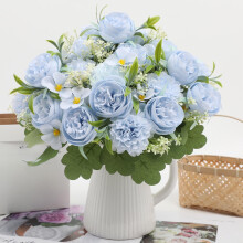 Bouquet de fleurs artificielles réalistes en soie, pivoines, roses et hortensias, avec feuillage, idéal pour la décoration de la maison, du