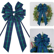 Fiocco per albero di Natale a quadri blu navy e verdi, 25x51 cm