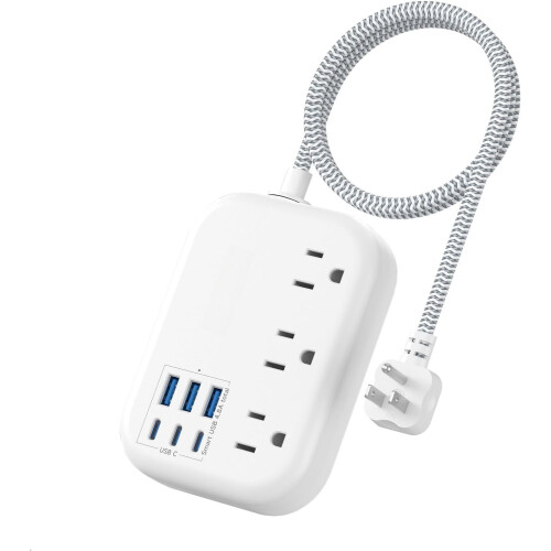 Prolunga piatta da 60 cm con 3 prese, 3 porte USB e 980J