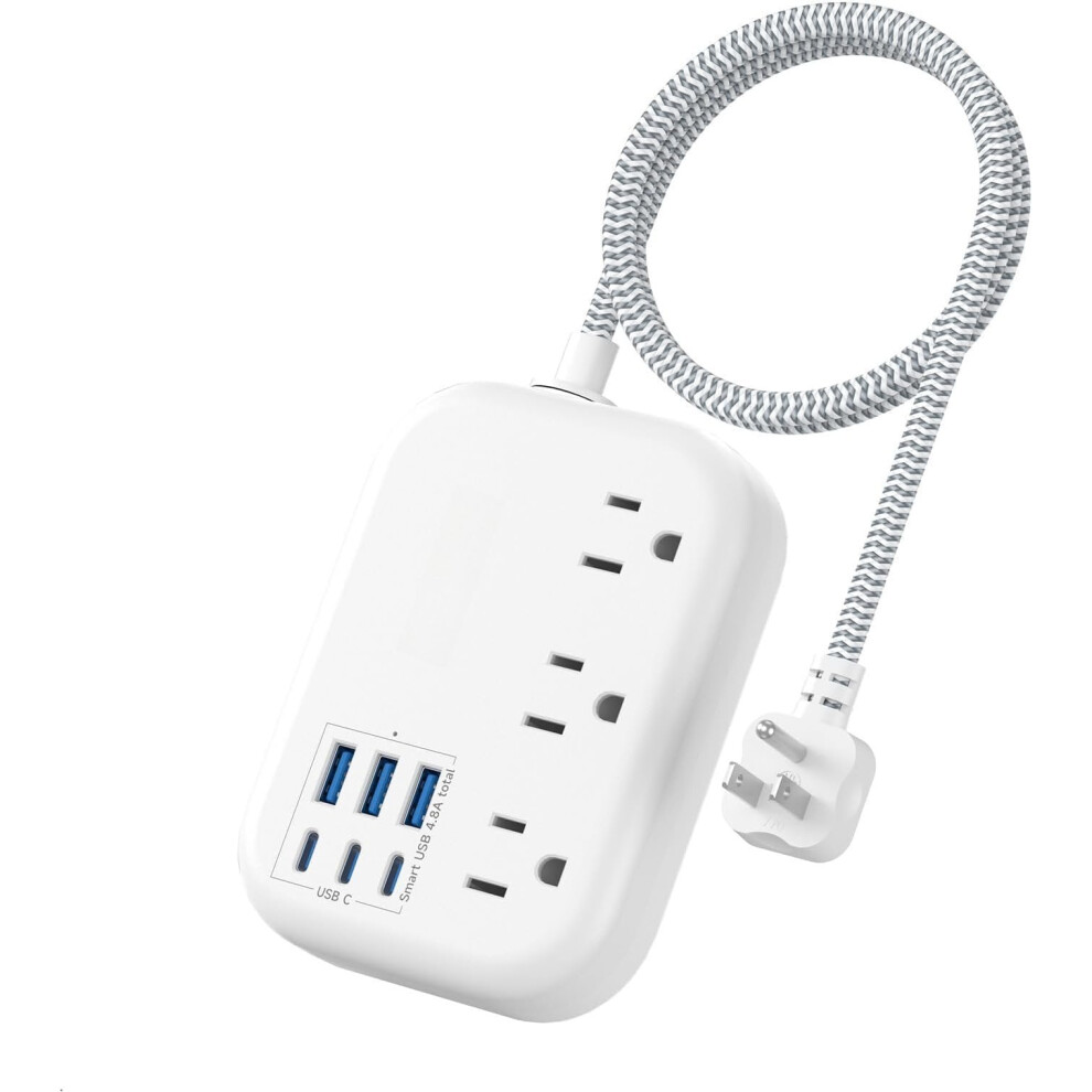 2Ft Short Flat Plug Extension Cord With 3 Outlets, 24W Usb Station & Surge ProtectionâCompatible With Us Outlets 9083649253212