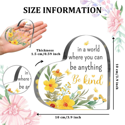 Πινακίδα Γραφείου Be Kind από Ακρυλικό – 3,9x3,9", Ενθύμιο με Λουλούδια και Κίνητρα για 1