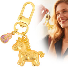 Portachiavi con il cavallo dello zodiaco cinese – Amuleto dorato di prosperità, portafortuna per il Capodanno cinese, per borse e chiavi