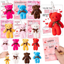 Confezione da 28 biglietti regalo di San Valentino con portachiavi a forma di orsetto in peluche – Bomboniere, regali per lo scambio in classe,