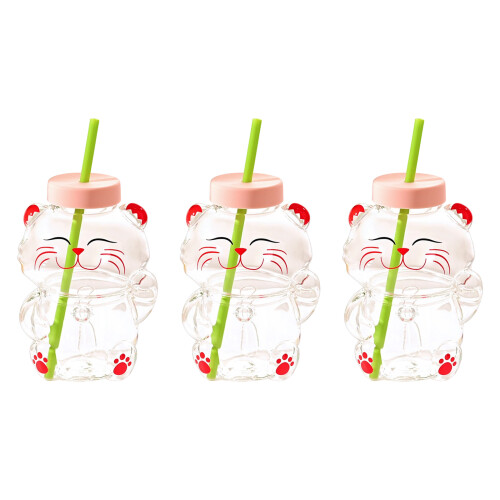 Einzigartiger Glas-Strohhalmbecher mit Bärenmotiv,- 4 3