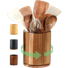 Porte-ustensiles en bois, rotatif Ă 360, grand format (18,5 cm), pour plan de travail, organisateur d'ustensiles de cuisine, pot Ă ustensiles
