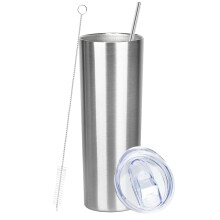 Gobelet isotherme fin de 590 ml (20 oz) en acier inoxydable à double paroi, compatible avec les pailles, idéal pour le bureau, la salle de sport,