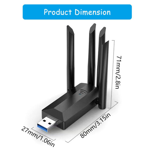 Προσαρμογέας USB WiFi 1300M Προσαρμογέας WiFi USB3.0 με ρύθμιση 4 κεραίες Βελτιώνει τη 2