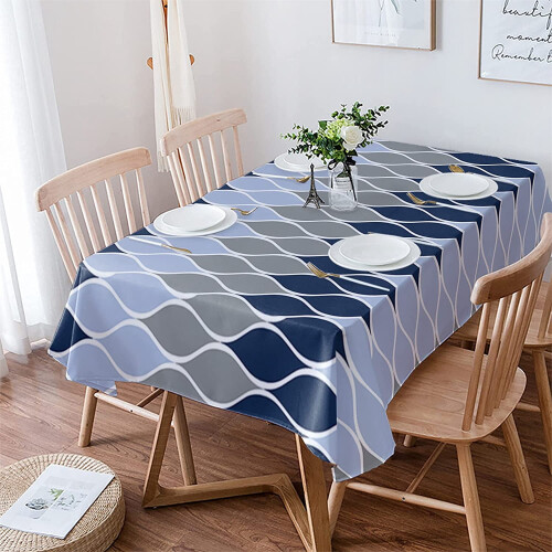 Mid-Century Modern Waterproof Tablecloth Navy Gray52x70