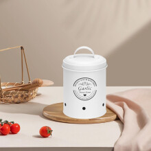 Seau de conservation en métal pour légumes - Boîte de cuisine - Contenant pour pommes de terre et ail avec couvercle étanche blanc