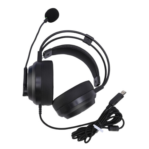 Fone de ouvido USB com fio e microfone flexível com haste metálica. Cabo de 2,5 m.