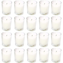 Lot de 20 bougies votives en verre transparent blanc chaud, non parfumées, coulées à la main – Idéales pour les mariages, les spas, les fêtes