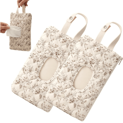 Bolsa para fraldas e lenços umedecidos com estampa floral acolchoada (pacote com 2)
