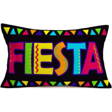 Housses de coussin décoratives « Fête de Noël », en coton et lin, 30 x 50 cm, avec mots et drapeaux colorés.
