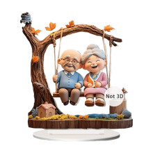 Décoration de bureau pour la Saint-Valentin, Décoration de table 2D en acrylique représentant un couple âgé assis ensemble, Cadeau vintage pour