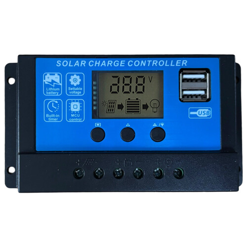 Controlador de carga solar PWM 30A 12V/24V com display LCD