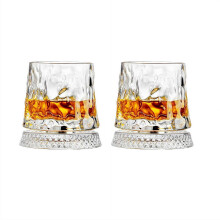 360 Degree Rotating Whiskey Glasses Set of 2, Crystal Cut Old Fashioned Tumbler with Spinning Base, Unique Barware Gift for Men, Husband, Father
