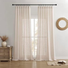 Linen Curtains for Living Room,Semi Sheer Drapes Window Long Curtains 84 inches Long Pink Beige