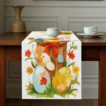 Chemin de table « Lapin printanier », motif lapin rustique, décoration de Pâques champêtre, nappe en lin pour la cuisine ou la salle à manger,