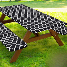 Waterdichte picknicktafelhoes set met bankhoezen, elastisch passend voor tafels van 1,80 m, wasbaar polyester (marineblauw, 76 x 183 cm, 3-delig)