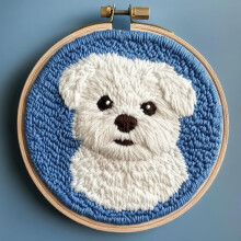DIY Punch Needle Kit: Cute Maltese Dog Design, Easy for Beginners, Includes Hoop & Yarn – 20x20cm Embroidery Set