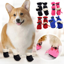 Hondenschoenen, hondenlaarzen en pootbeschermers, antislip fleece, warm, 4 stuks voor winterse sneeuwdagen, regenachtig weer, wandelen binnen, zwart,