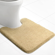 Tapis de bain antidérapant en forme de U 61 x 51 cm, doux et lavable en machine, en microfibre moelleuse et absorbante – Beige