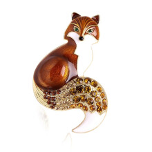 Emaille-Fuchsbrosche mit Strasssteinen, Tier-Anstecknadel, Schmuck für Jacken und Rucksäcke