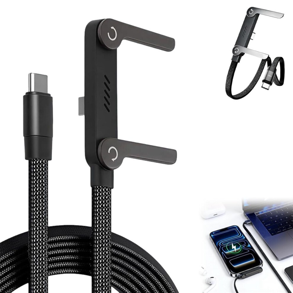 240W Sideways Phone Charger W/ Built-In Stand & 2-In-1 Invisible Holder, Foldable Braided Usb-C Cable Â Compatible With Iphone & Android 9083649256664
