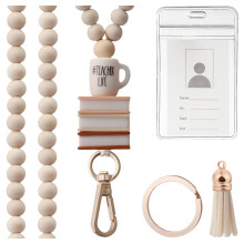 2024 Teacher Lanyard with ID Holder, Fashion Wood Beaded Lanyard for Key, for Women, 7 Styles