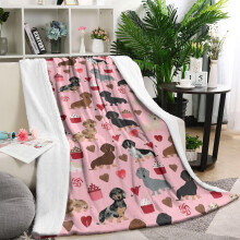 Pink dachshund and heart flannel throw blanket 40x50 inches