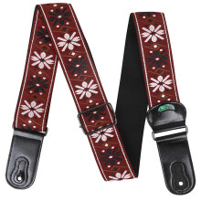 National Styles Guitar Strap with Pick Pockets Adjustable Cotton Shoulder Strap Leather Ends Guitar Straps