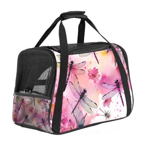 Draagbare hondendraagtas met aquarel roze libelle