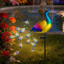 Décoration de jardin en métal représentant un paon, alimentée à l'énergie solaire et aux couleurs éclatantes – Imperméable, idéale pour